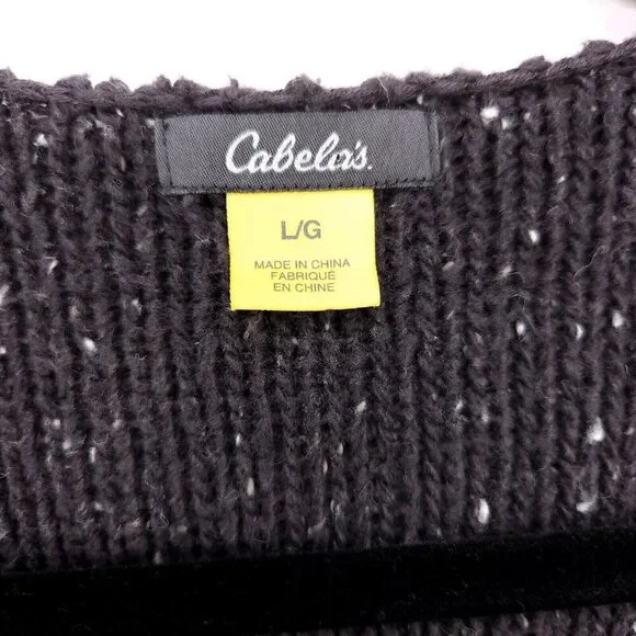 Cabelas Sweater Chunky Knit Womens Large Pullover Dark Gray Swiss Dot V-Neck - Picture 8 of 10